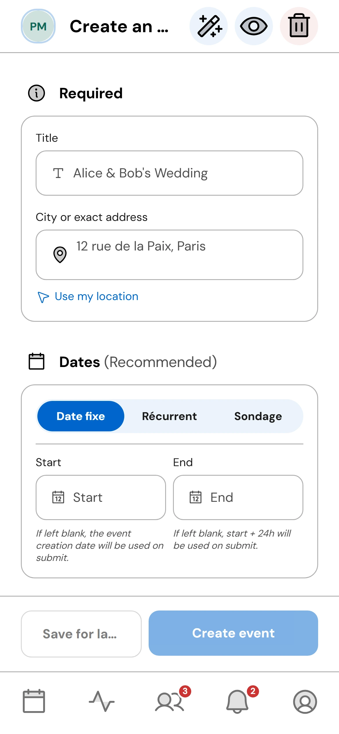 Create your event