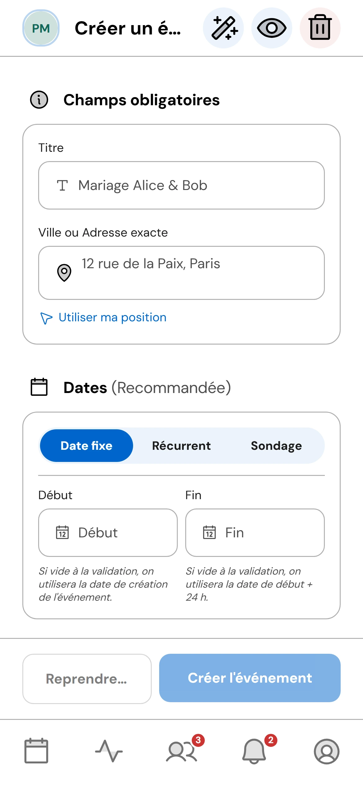Créez votre événement